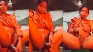 A woman fucks with a bottle camera